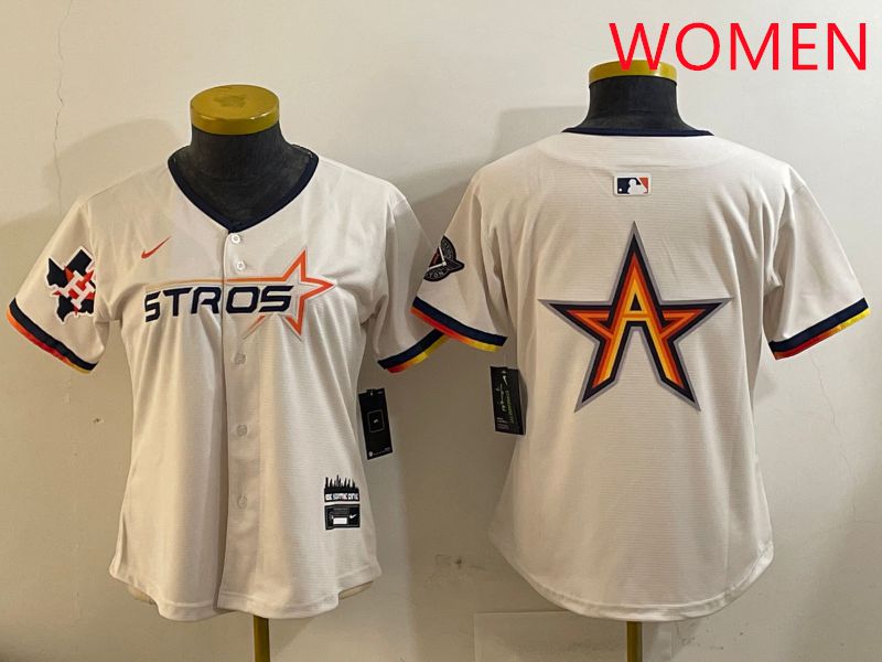 Women Houston Astros Blank Cream Three generations Joint Name 2025 Nike MLB Jersey style 4106->youth mlb jersey->Youth Jersey